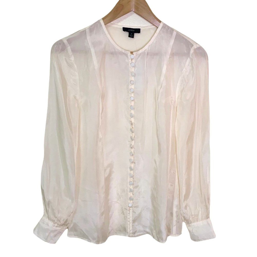 J.Crew Silky Cream Color Button-down Blouse Long Sleeves Size 2